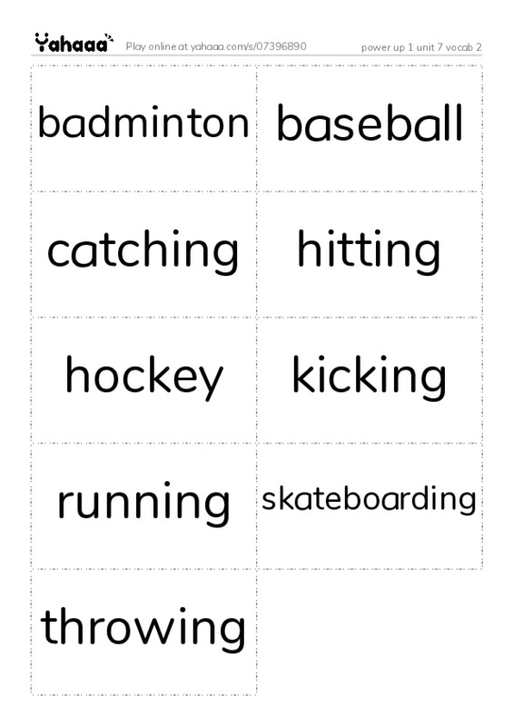 Word flashcards worksheet for power up 1 unit 7 vocab 2