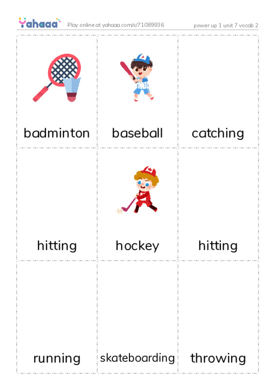 Picture flashcards worksheet for power up 1 unit 7 vocab 2