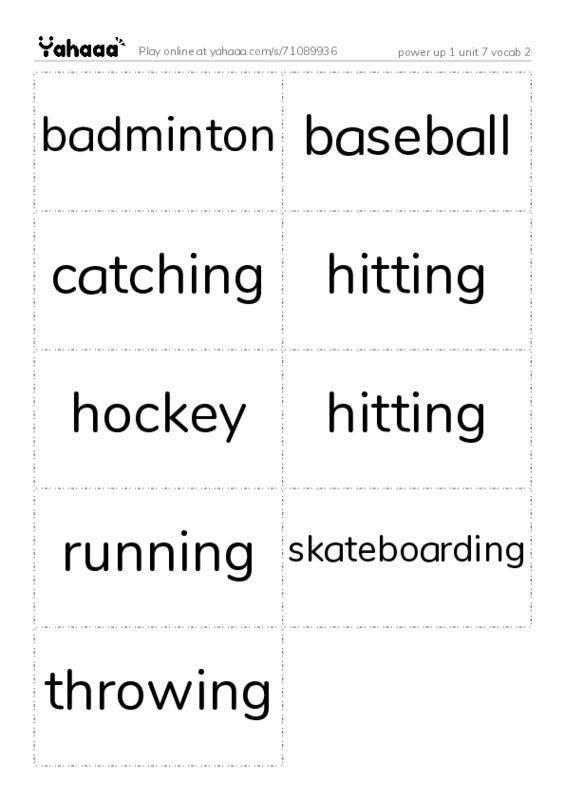 Word flashcards worksheet for power up 1 unit 7 vocab 2