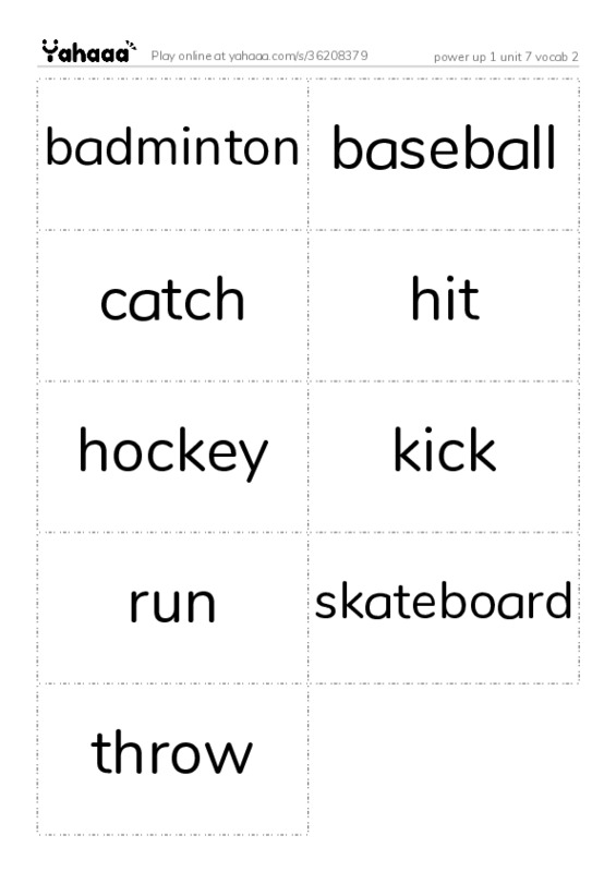 Word flashcards worksheet for power up 1 unit 7 vocab 2