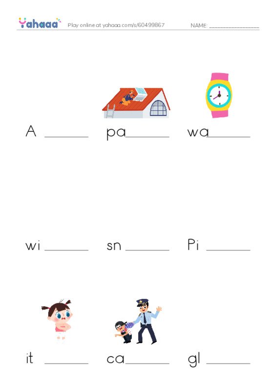 Finish the word worksheet for A winter jacket!, patch, watch and 12 more