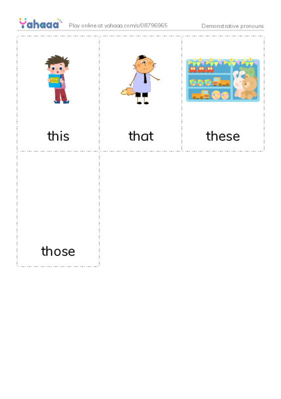 Picture flashcards worksheet for Demonstrative pronouns