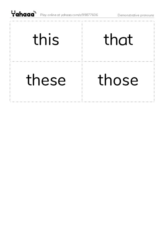 Word flashcards worksheet for Demonstrative pronouns