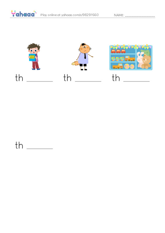 Finish the word worksheet for Demonstrative pronouns