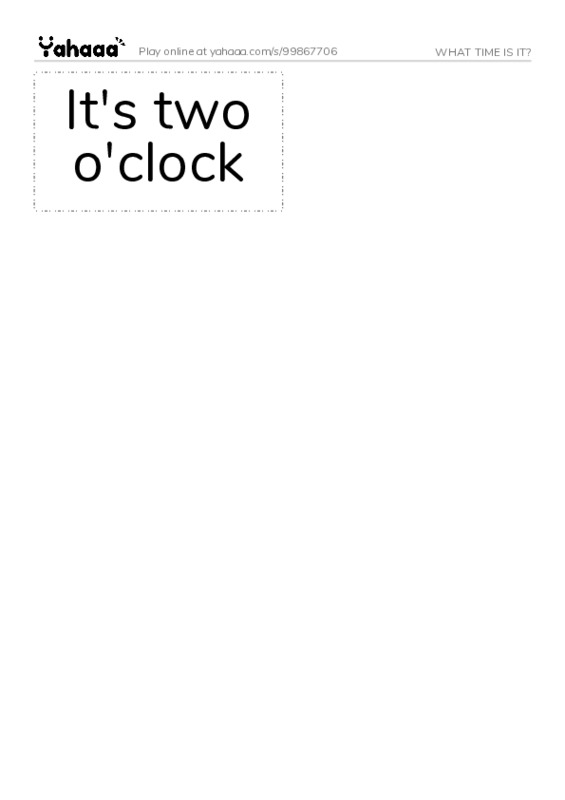 Word flashcards worksheet for WHAT TIME IS IT?