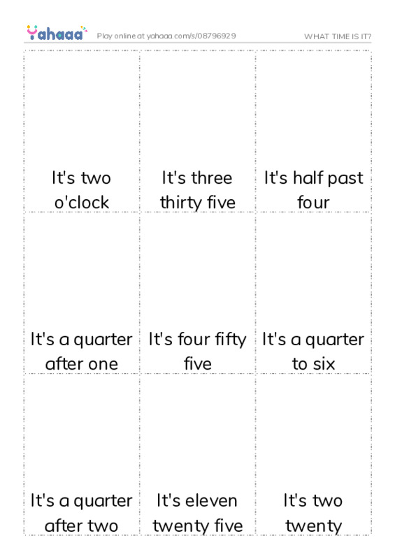 Picture flashcards worksheet for WHAT TIME IS IT?