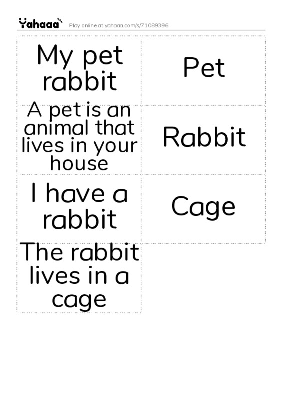 Word flashcards worksheet for My pet rabbit, Pet, A pet is an animal that lives in your house and 4 more