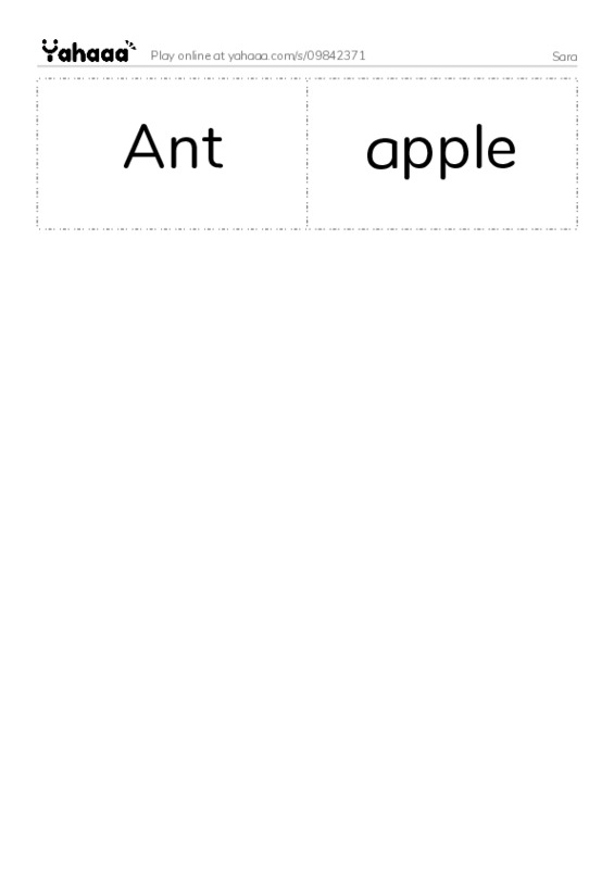 Word flashcards worksheet for Sara