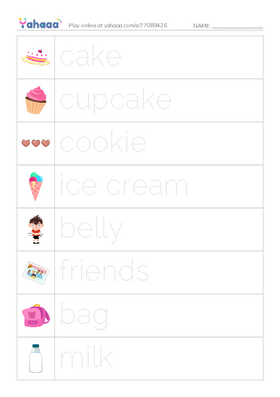 Picture and word rows worksheet for 4,5 class celebration