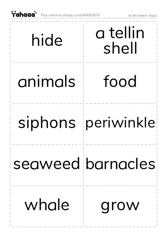 Word flashcards worksheet for at the beach chap2