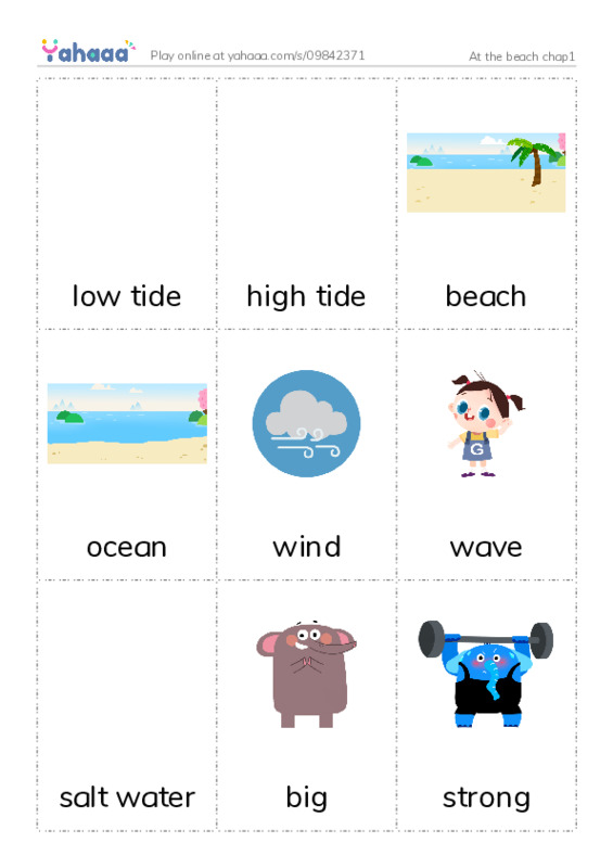 Picture flashcards worksheet for At the beach chap1
