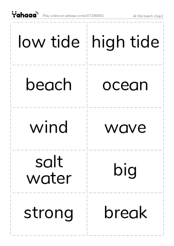 Word flashcards worksheet for At the beach chap1