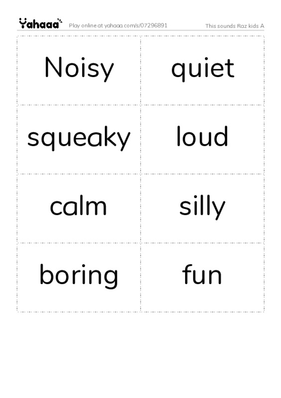Word flashcards worksheet for This sounds Raz kids A