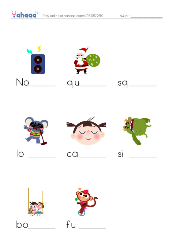 Finish the word worksheet for This sounds Raz kids A