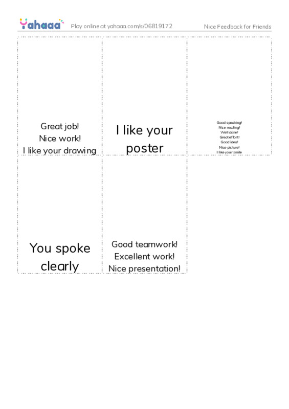 Picture flashcards worksheet for Nice Feedback for Friends
