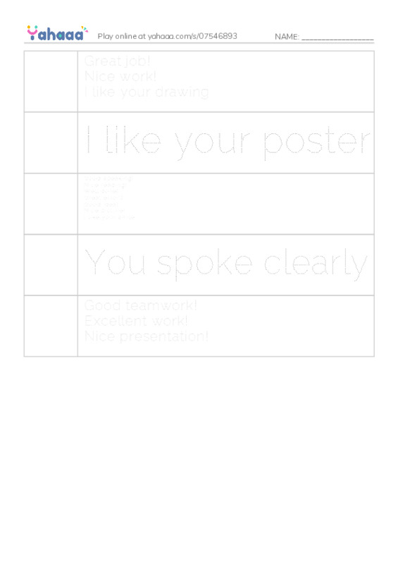 Picture and word rows worksheet for Nice Feedback for Friends
