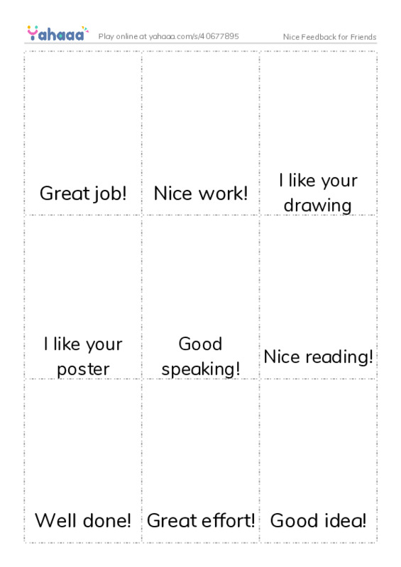 Picture flashcards worksheet for Nice Feedback for Friends