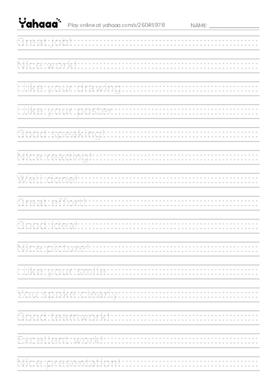 Handwriting lines worksheet for Nice Feedback for Friends
