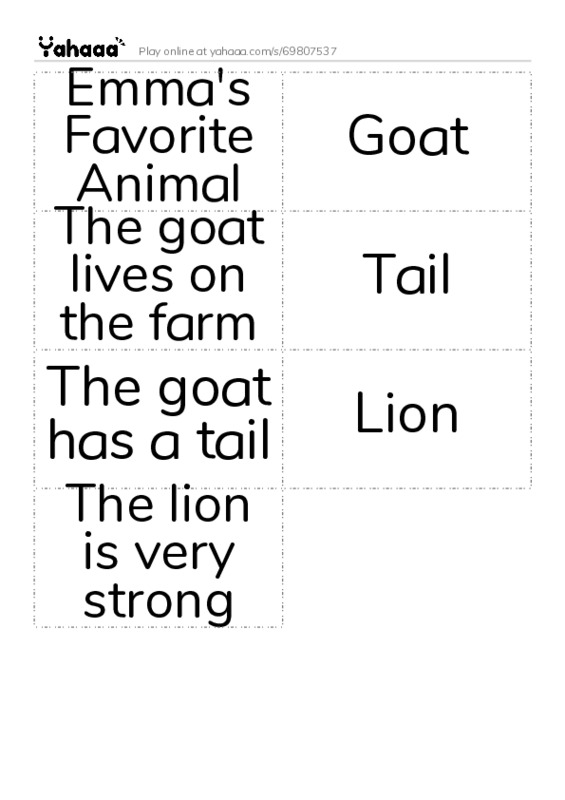 Word flashcards worksheet for 