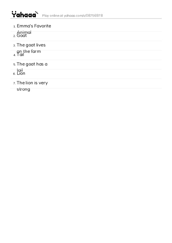 Word list with meanings worksheet for 