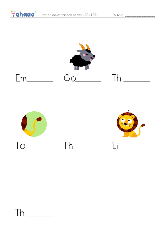 Finish the word worksheet for 