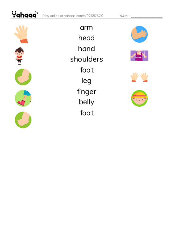 Match both sides worksheet for my body