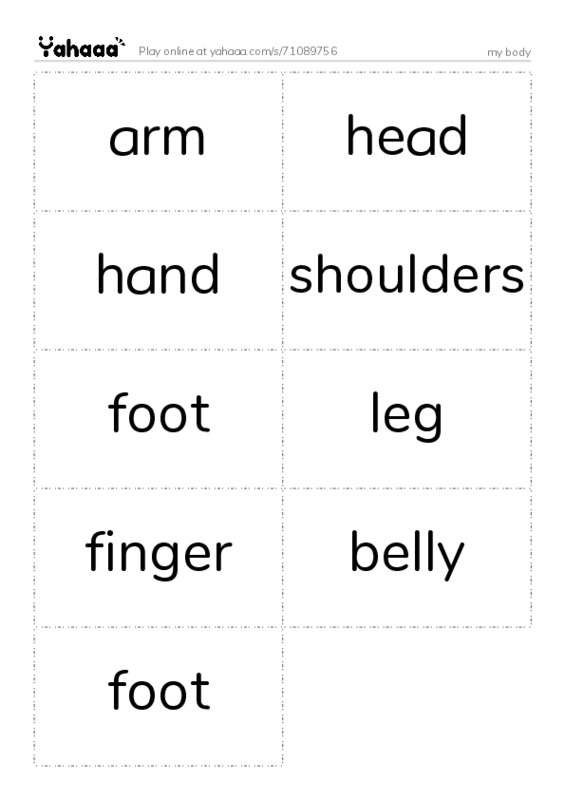 Word flashcards worksheet for my body
