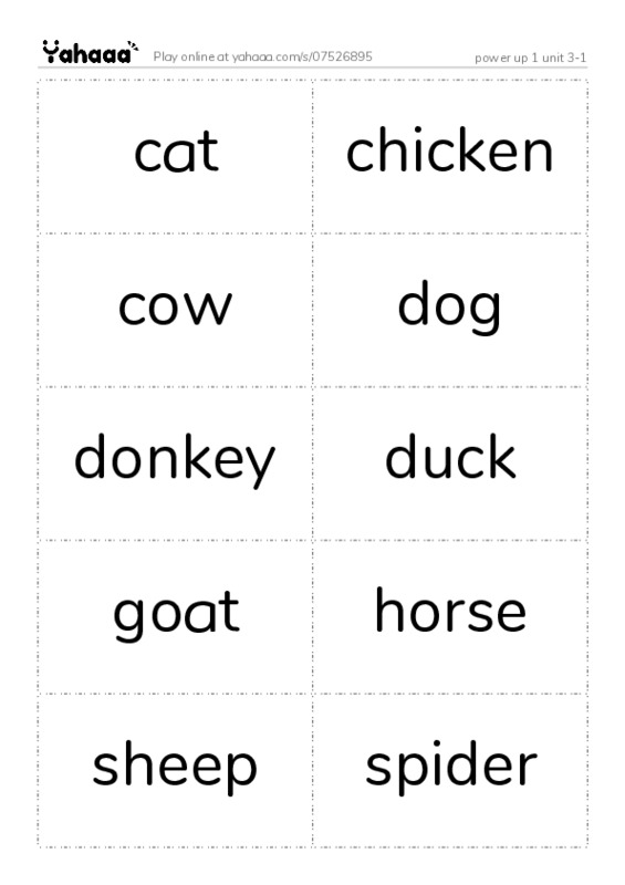 Word flashcards worksheet for power up 1 unit 3-1
