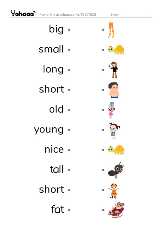 Draw a line to match worksheet for power up 1 unit 3 the friendly farm adjectives