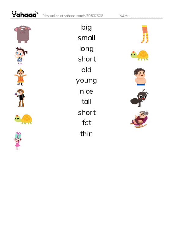 Match both sides worksheet for power up 1 unit 3 the friendly farm adjectives