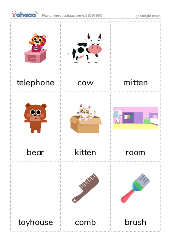 Picture flashcards worksheet for goodnight moon
