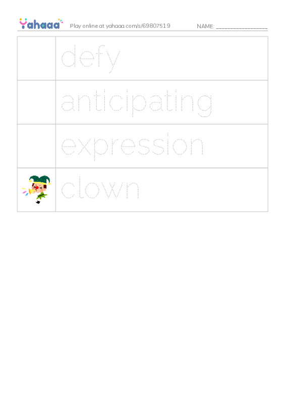 Picture and word rows worksheet for New vocabulary