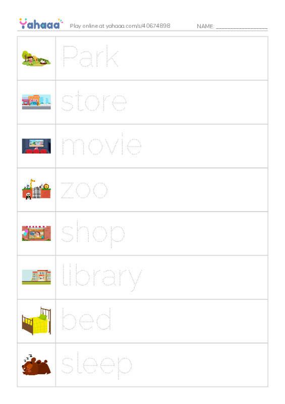 Picture and word rows worksheet for I go razkid A