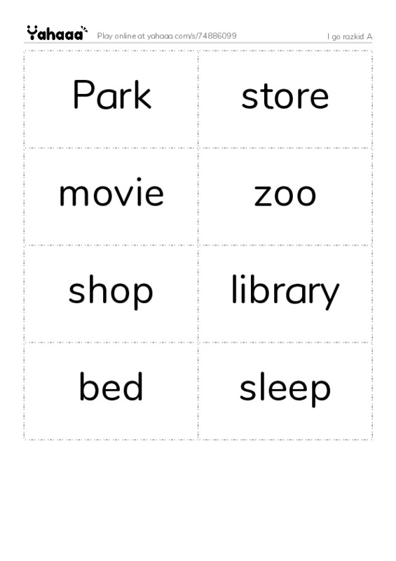 Word flashcards worksheet for I go razkid A