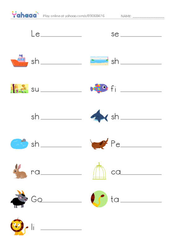 Write the word rows worksheet for Let's Talk About Pets!, seashell, ship and 12 more