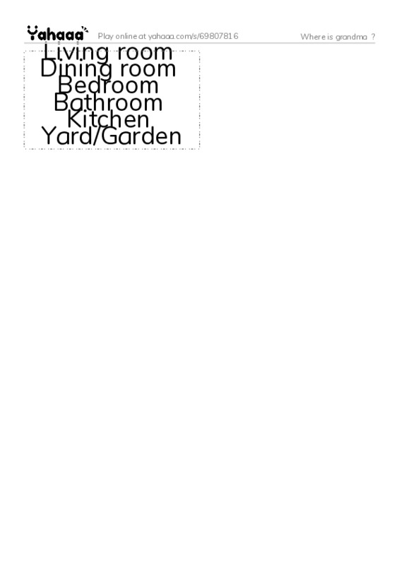Word flashcards worksheet for Where is grandma  ?