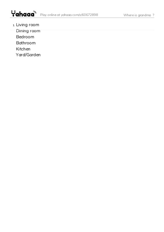 Word list with meanings worksheet for Where is grandma  ?