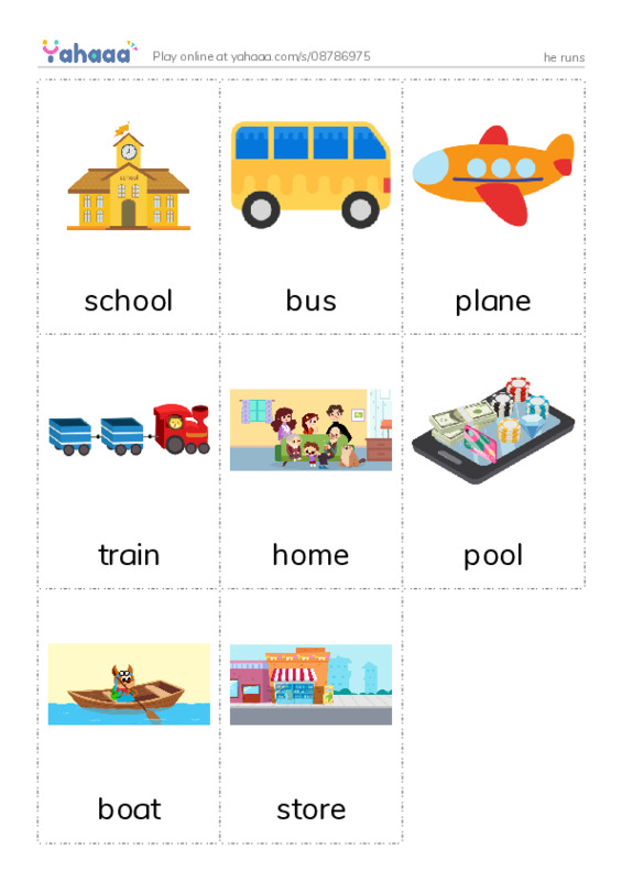 Picture flashcards worksheet for he runs