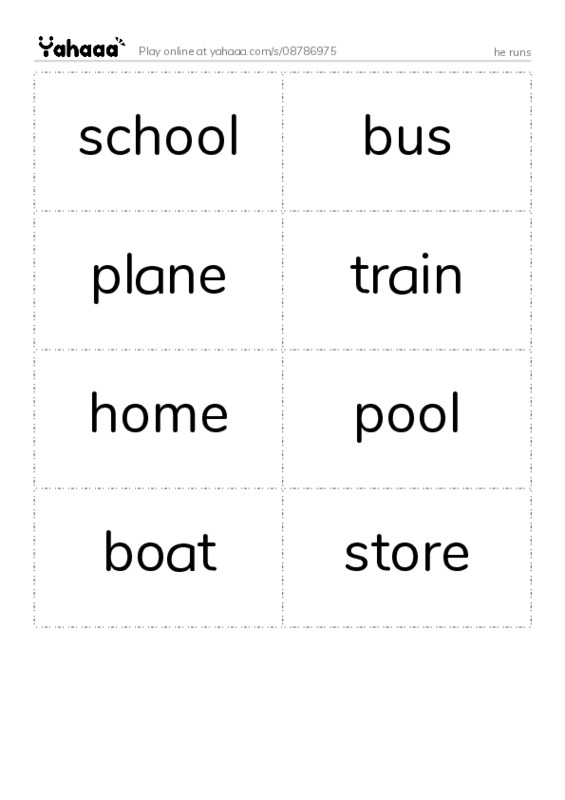 Word flashcards worksheet for he runs