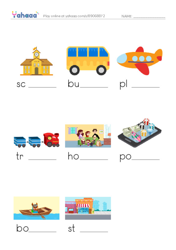 Finish the word worksheet for he runs