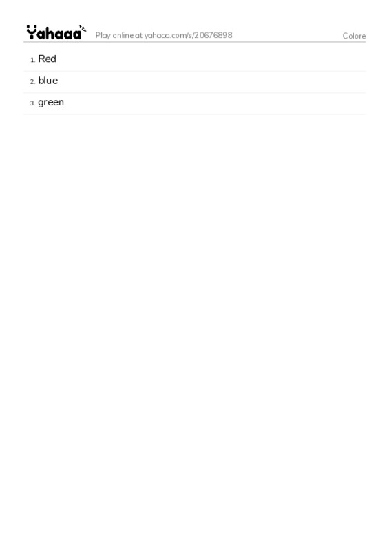Word list with meanings worksheet for Colore