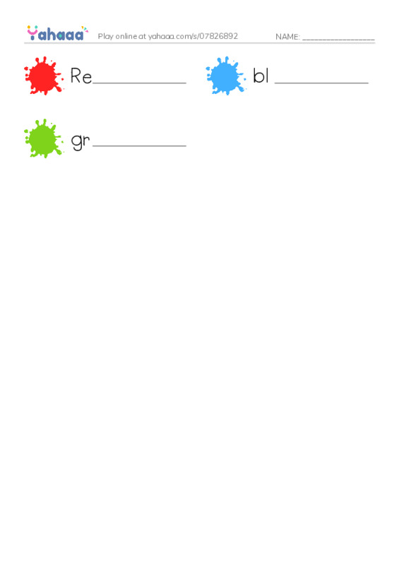Write the word rows worksheet for Colore