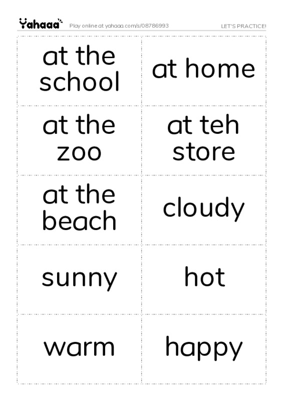 Word flashcards worksheet for LET'S PRACTICE!
