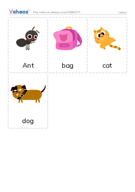 Picture flashcards worksheet for Letters