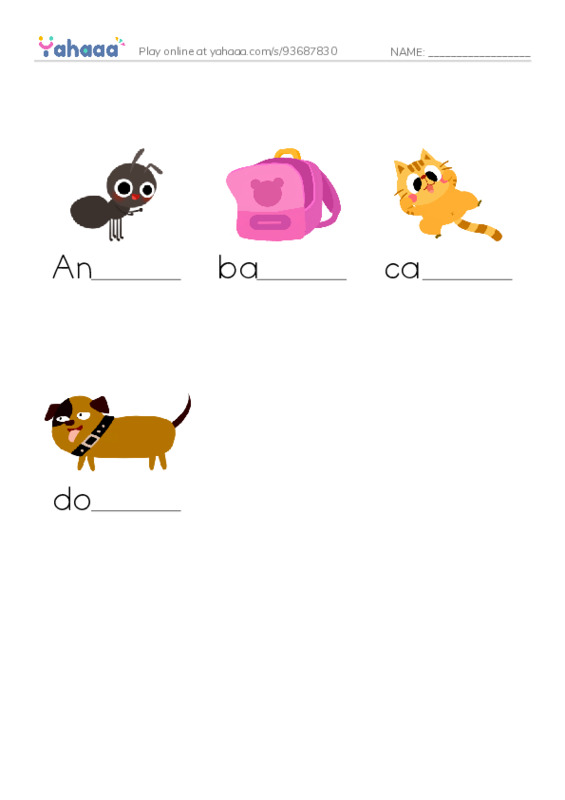 Finish the word worksheet for Letters