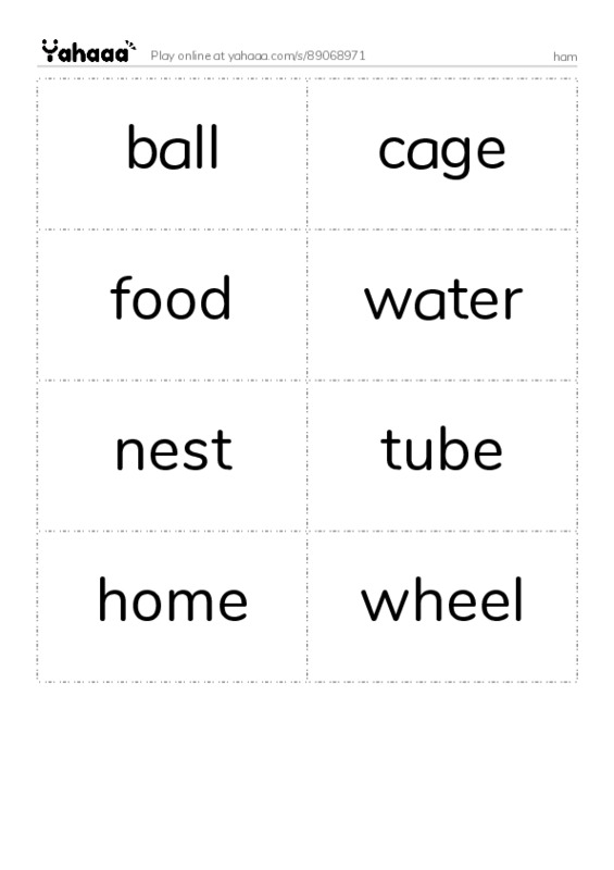 Word flashcards worksheet for ham