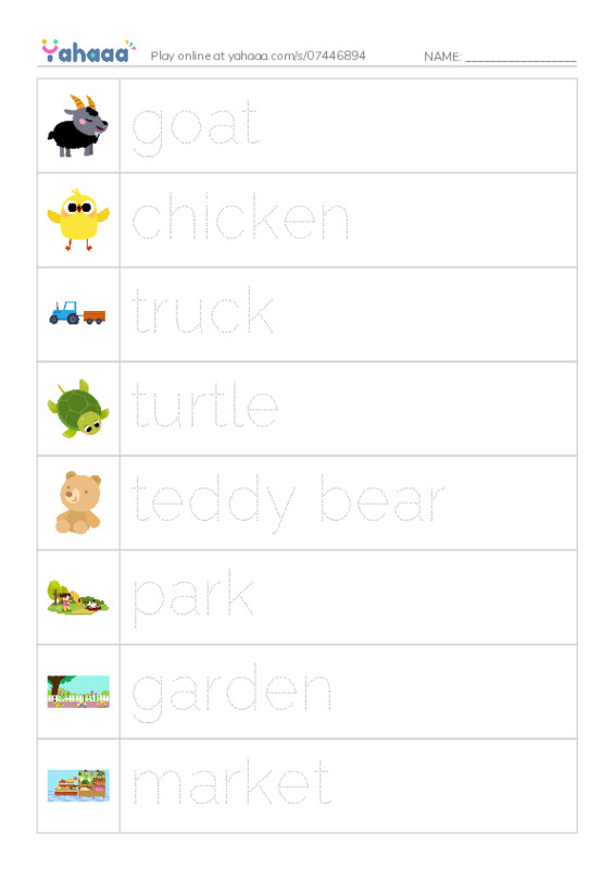 Picture and word rows worksheet for vocab6