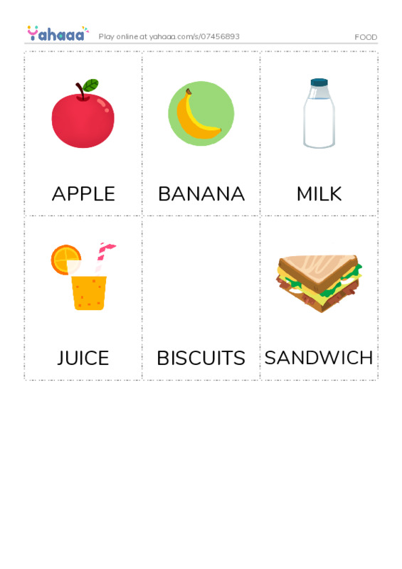 Picture flashcards worksheet for FOOD