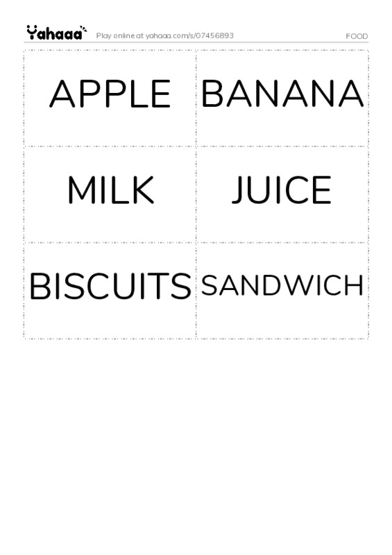 Word flashcards worksheet for FOOD