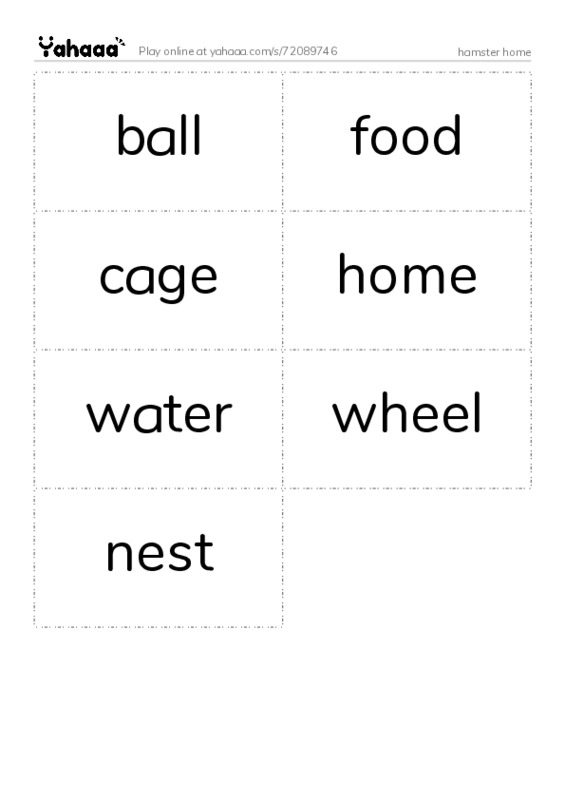 Word flashcards worksheet for hamster home